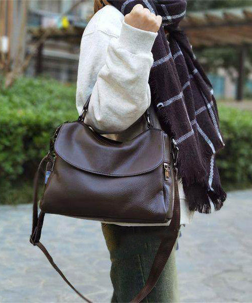 Boutique Brown Large Capacity Versatile Calf Leather Tote Bag