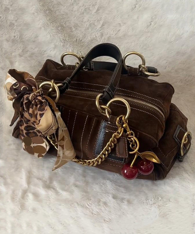 Boutique Brown Patchwork Suede Hobo Bag