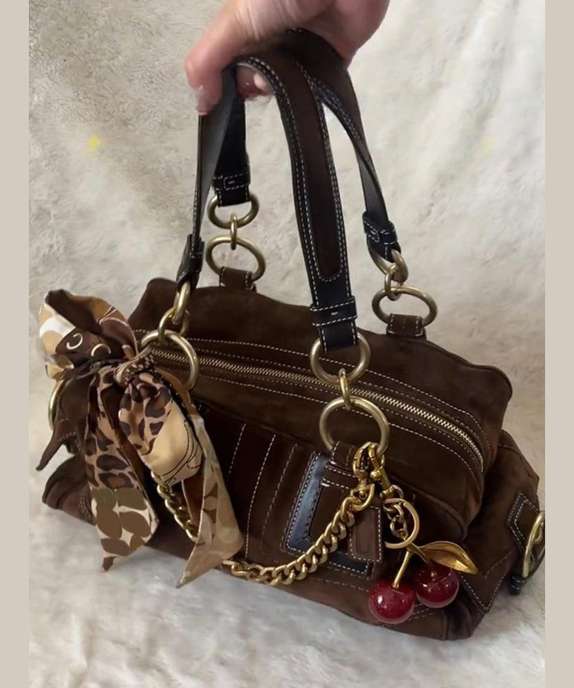 Boutique Brown Patchwork Suede Hobo Bag