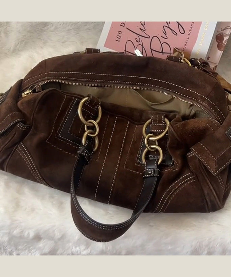 Boutique Brown Patchwork Suede Hobo Bag