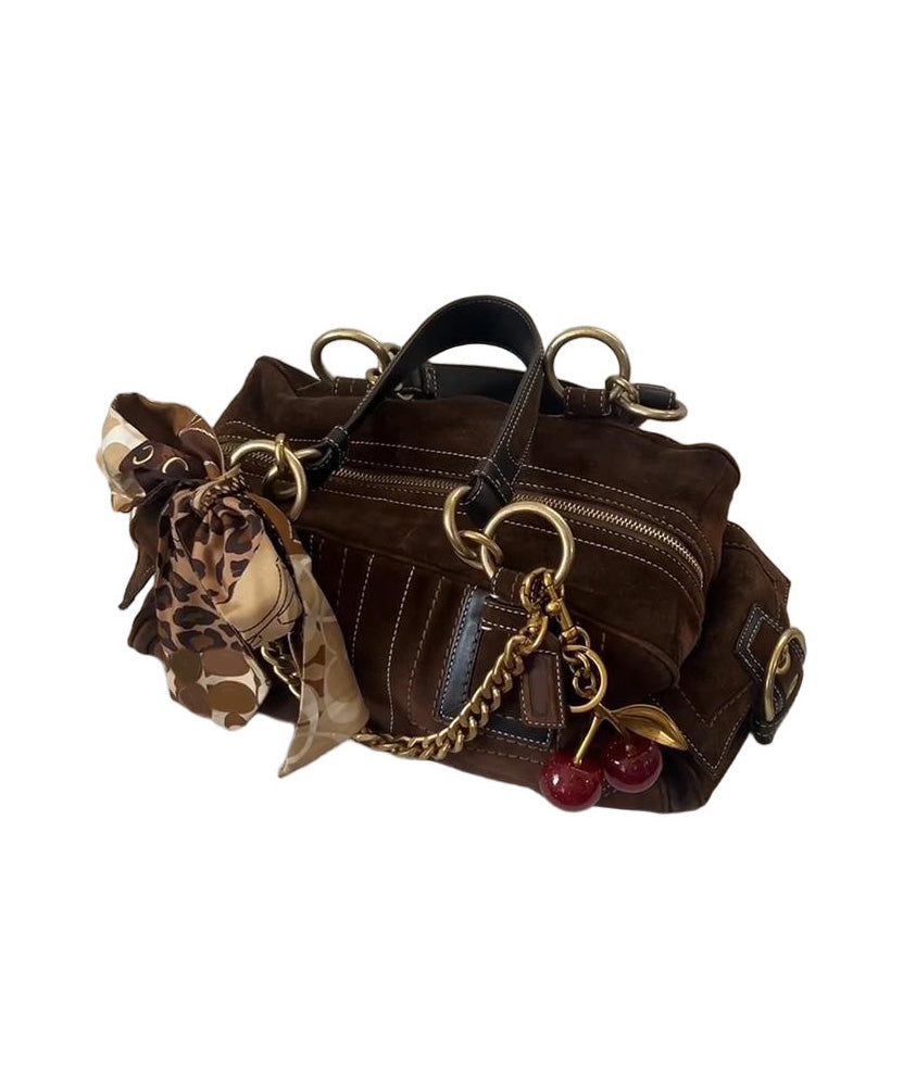 Boutique Brown Patchwork Suede Hobo Bag