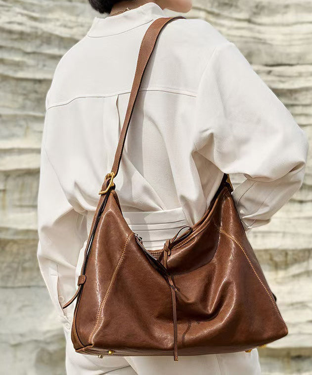 Boutique Brown Solid Durable Large Capacity Leather Shoulder Bags