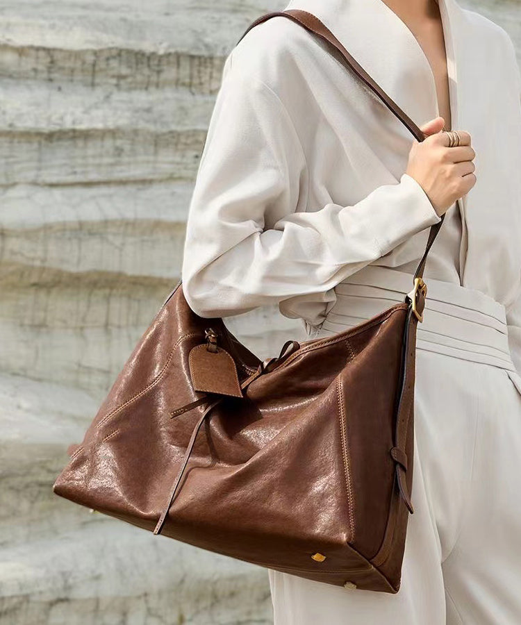 Boutique Brown Solid Durable Large Capacity Leather Shoulder Bags