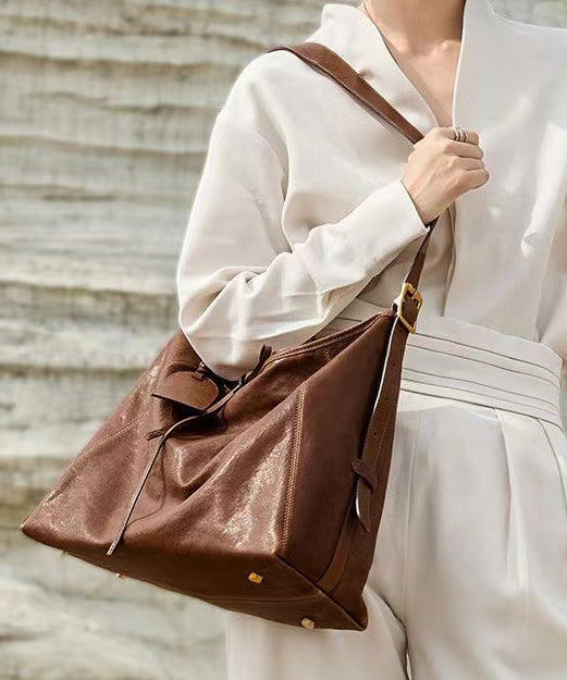 Boutique Brown Solid Durable Large Capacity Leather Shoulder Bags