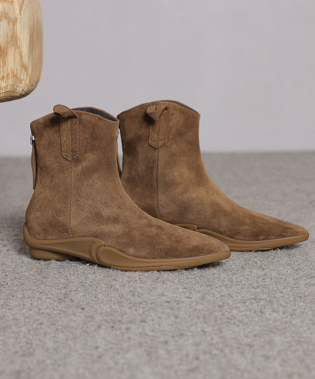 Boutique Brown Suede Splicing Boots Pointed Toe