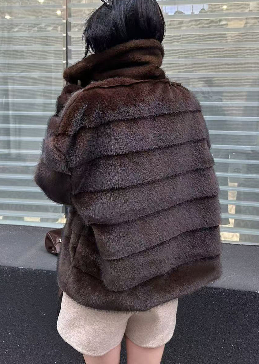 Boutique Chocolate Oversized Warm Faux Mink Hair Coats Winter