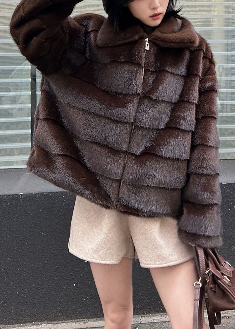 Boutique Chocolate Oversized Warm Faux Mink Hair Coats Winter