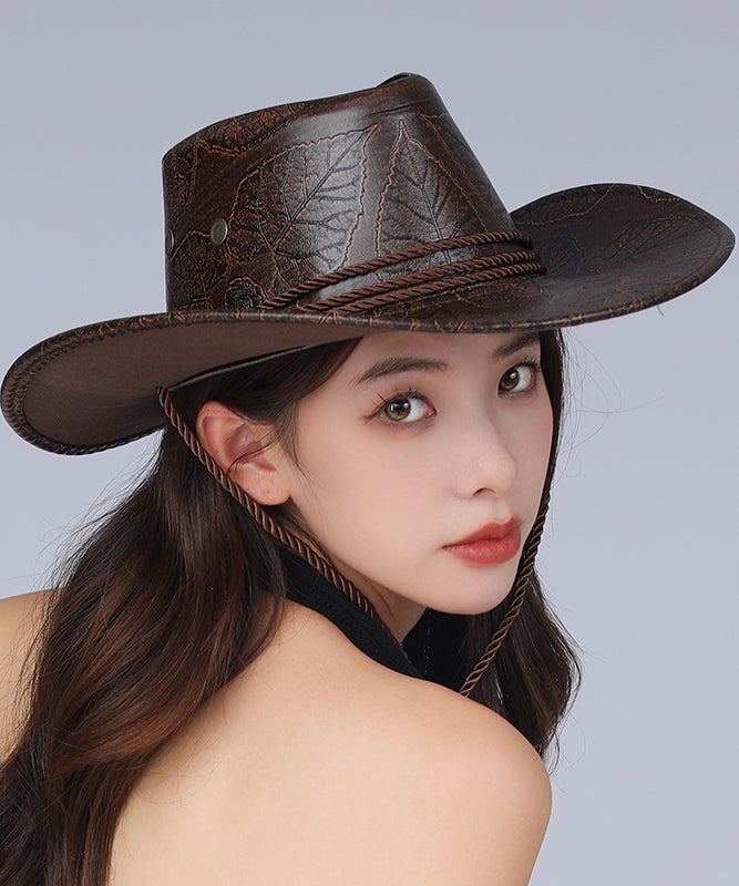 Boutique Coffee Large Brimmed Faux Leather Sun Shading Jazz Hat
