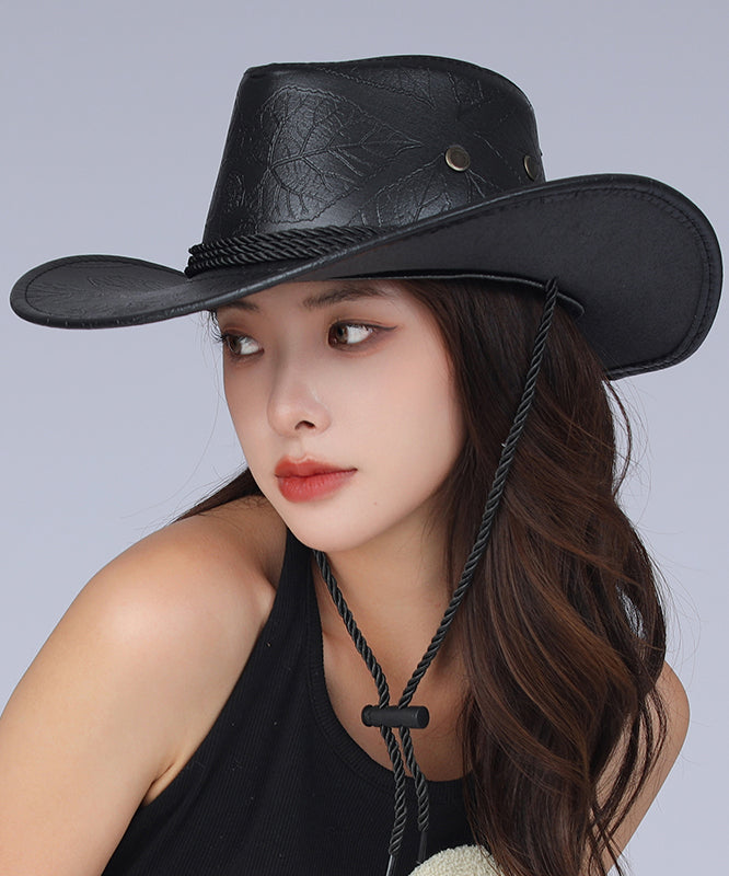 Boutique Coffee Large Brimmed Faux Leather Sun Shading Jazz Hat