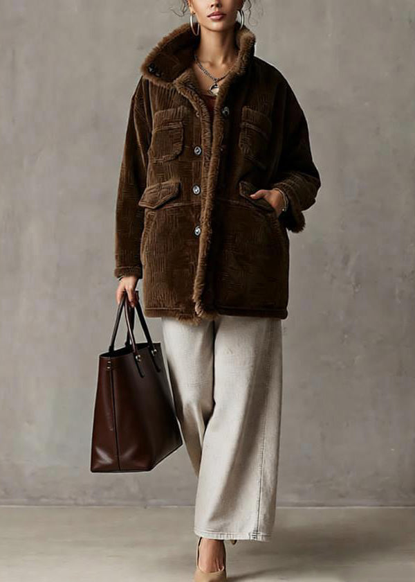 Boutique Coffee Pockets Fur Collar Patchwork Fine Cotton Filled Coat Winter