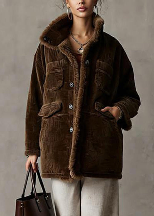Boutique Coffee Pockets Fur Collar Patchwork Fine Cotton Filled Coat Winter