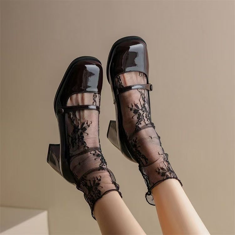 Boutique Coffee Splicing Chunky Heel Faux Leather
