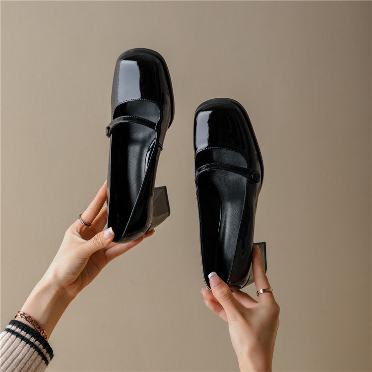 Boutique Coffee Splicing Chunky Heel Faux Leather