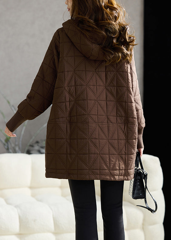 Boutique Coffee Zip Up Pockets Fine Cotton Filled Hooded Coats Winter
