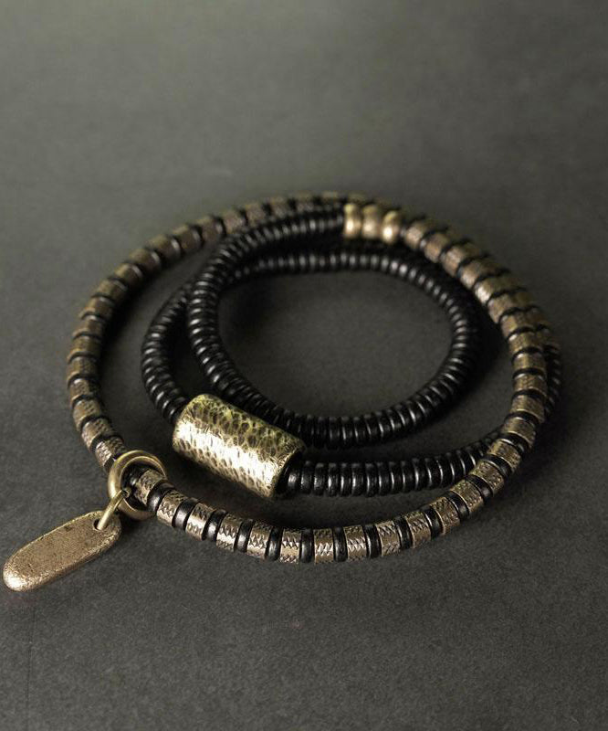 Boutique Colorblock Ancient Gold Copper Beads And Sandalwood Charm Bracelet - Omychic