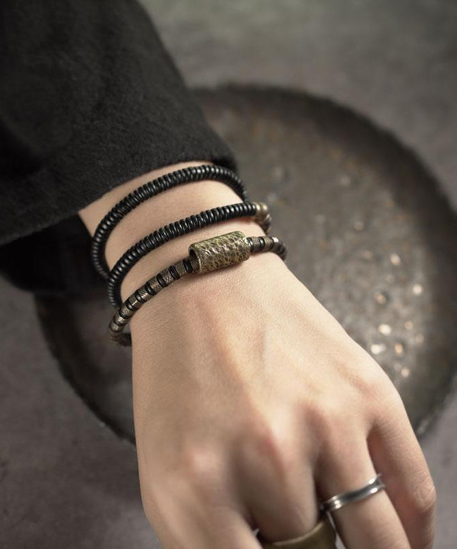 Boutique Colorblock Ancient Gold Copper Beads And Sandalwood Charm Bracelet - Omychic