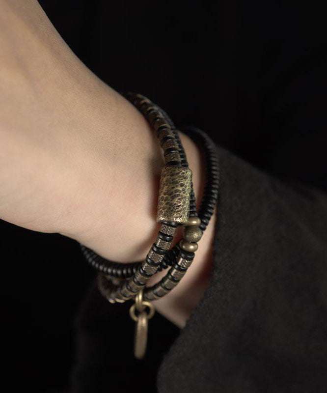 Boutique Colorblock Ancient Gold Copper Beads And Sandalwood Charm Bracelet - Omychic