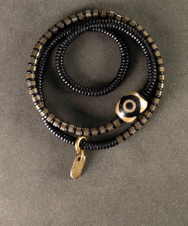 Boutique Colorblock Ancient Gold Copper Beads And Sandalwood Charm Bracelet - Omychic