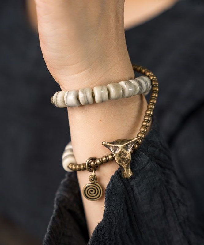 Boutique Colorblock Copper Bovine Bone Patchwork Beading Unisex Charm Bracelet