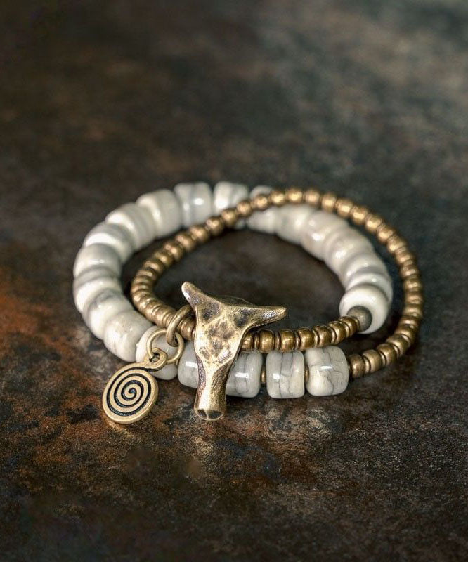 Boutique Colorblock Copper Bovine Bone Patchwork Beading Unisex Charm Bracelet