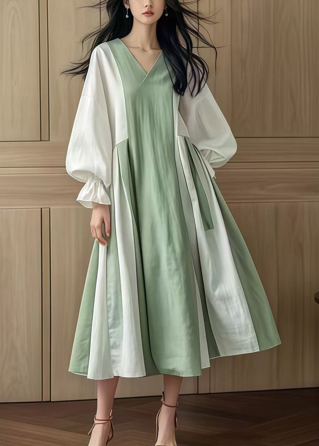 Boutique Colorblock Oversized Patchwork Cotton Maxi Dresses Fall