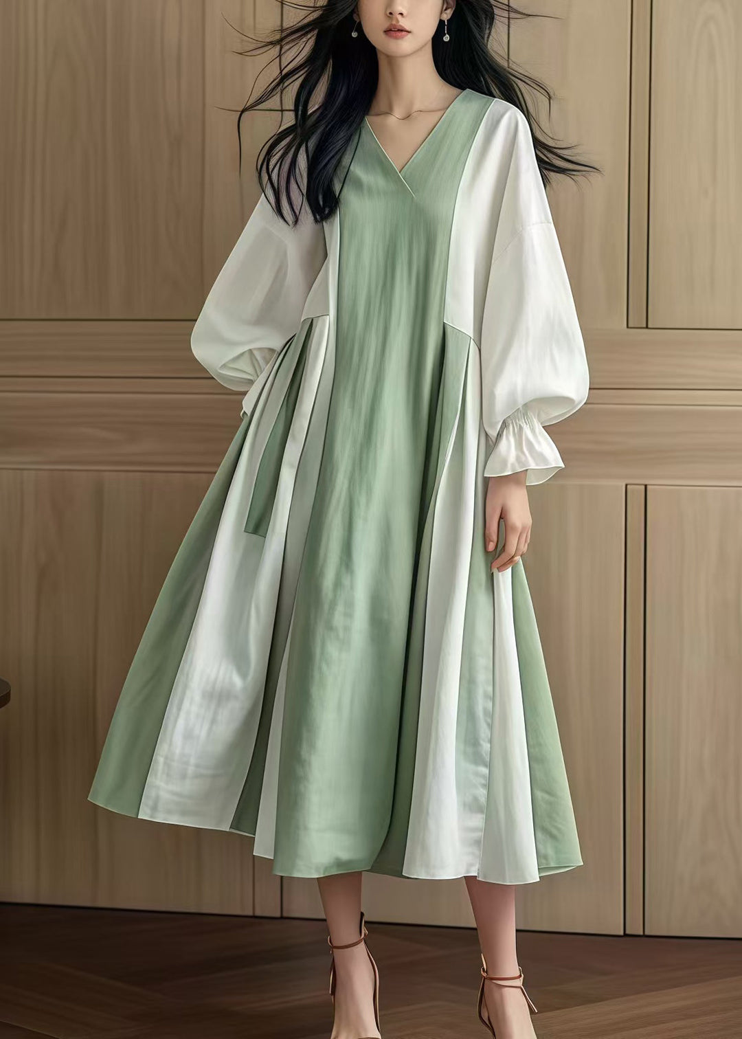 Boutique Colorblock Oversized Patchwork Cotton Maxi Dresses Fall