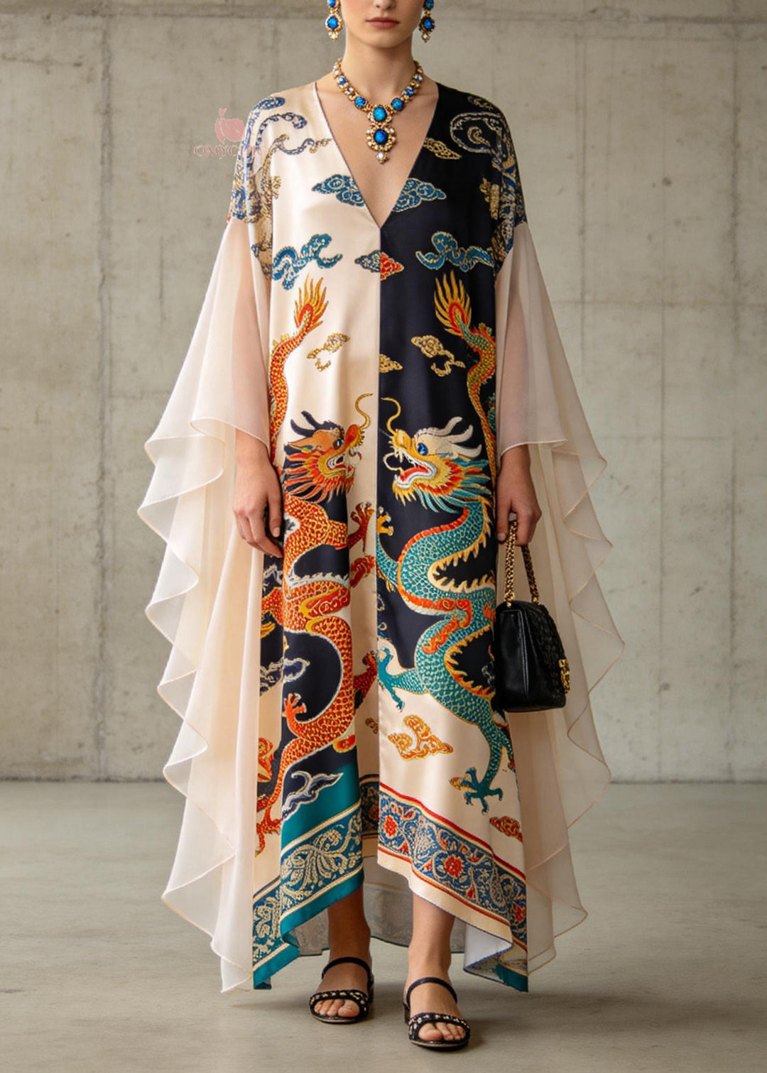 Boutique Colorblock V Neck Patchwork Chiffon Vacation Dresses Summer
