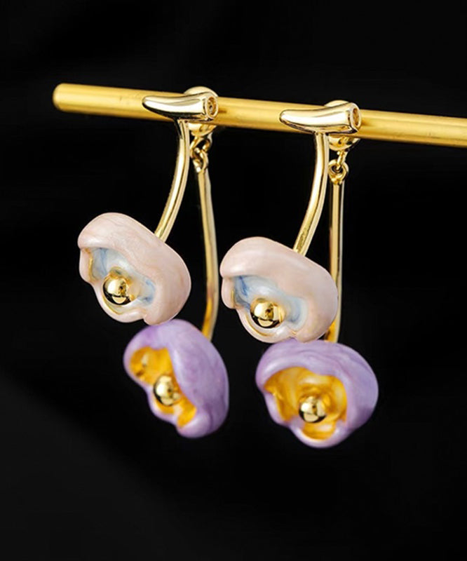 Boutique Copper Overgild Dripping Glazed Cherry Blossoms Drop Earrings