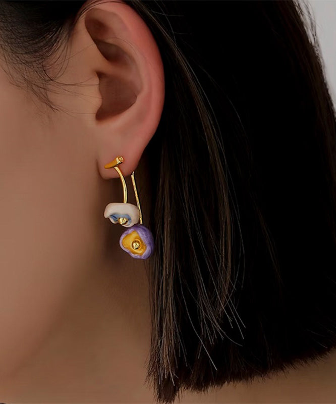 Boutique Copper Overgild Dripping Glazed Cherry Blossoms Drop Earrings