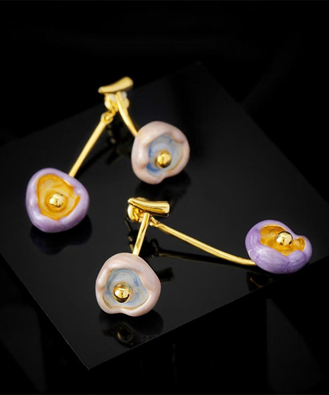 Boutique Copper Overgild Dripping Glazed Cherry Blossoms Drop Earrings