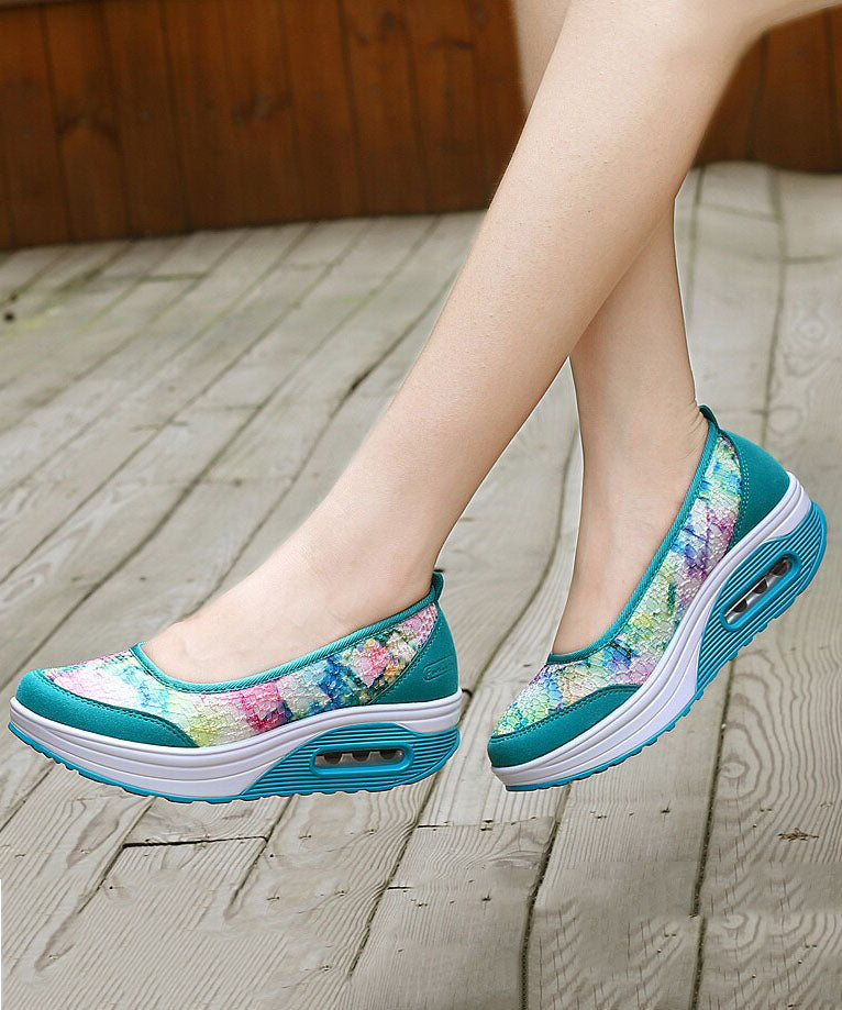 Boutique Cotton Fabric Grey Embossed Platform Flat Feet Shoes