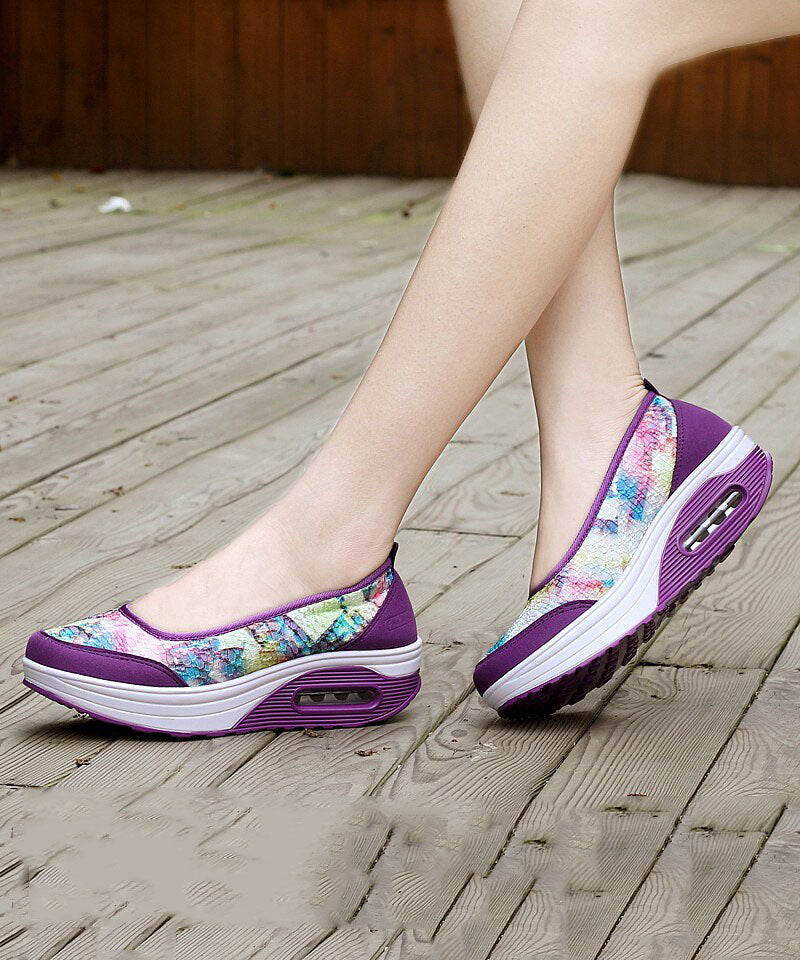 Boutique Cotton Fabric Grey Embossed Platform Flat Feet Shoes