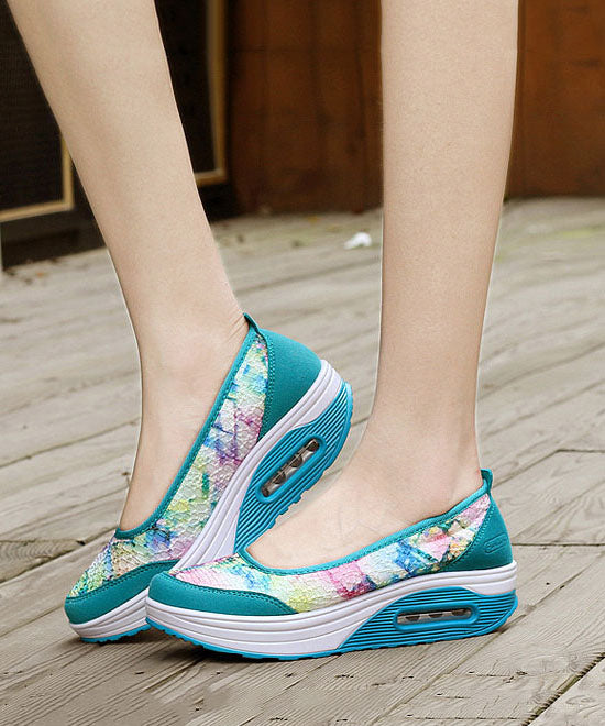 Boutique Cotton Fabric Grey Embossed Platform Flat Feet Shoes