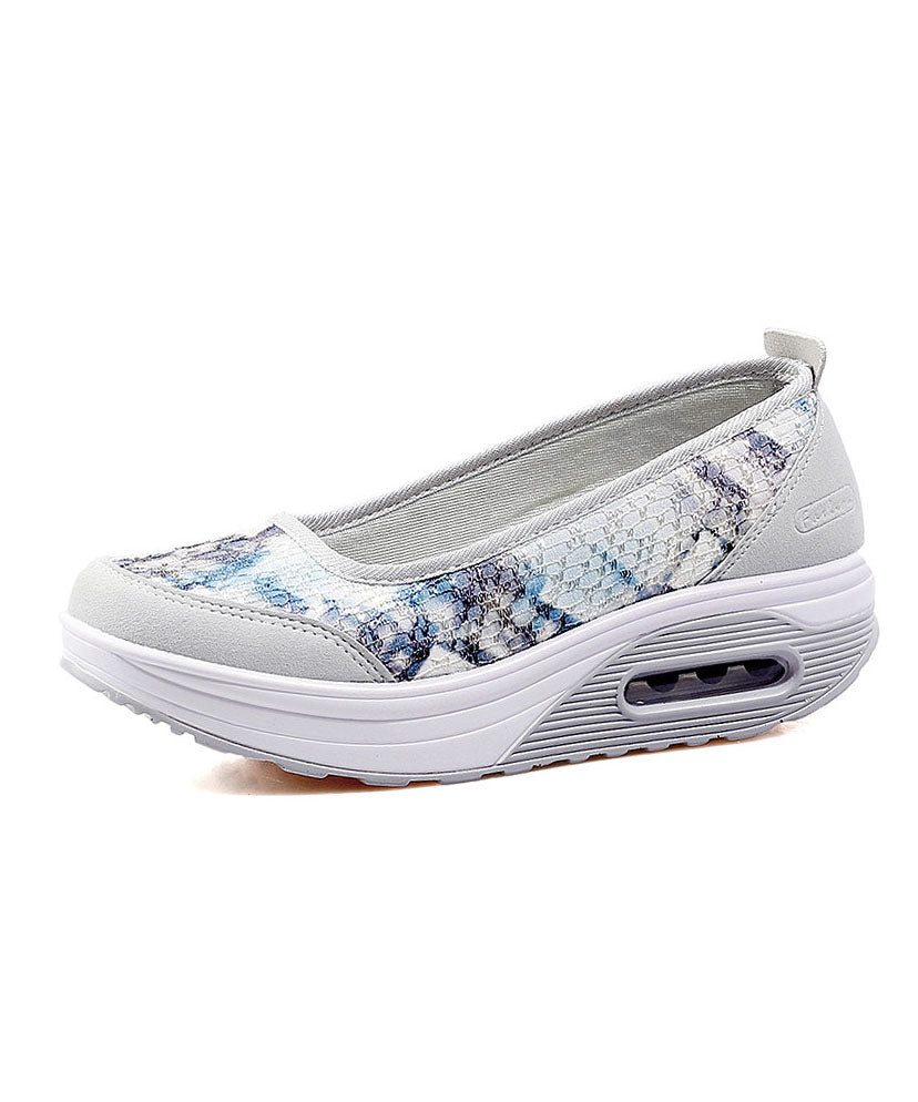 Boutique Cotton Fabric Grey Embossed Platform Flat Feet Shoes