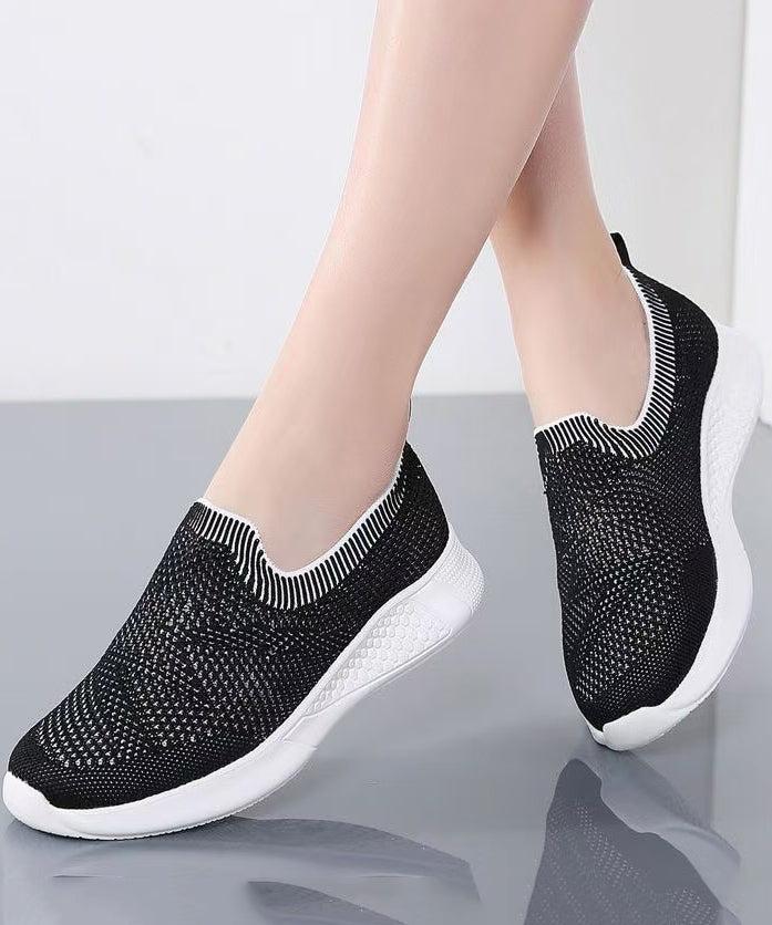 Boutique Flat Shoes For Women Black Knit Fabric