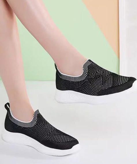 Boutique Flat Shoes For Women Black Knit Fabric