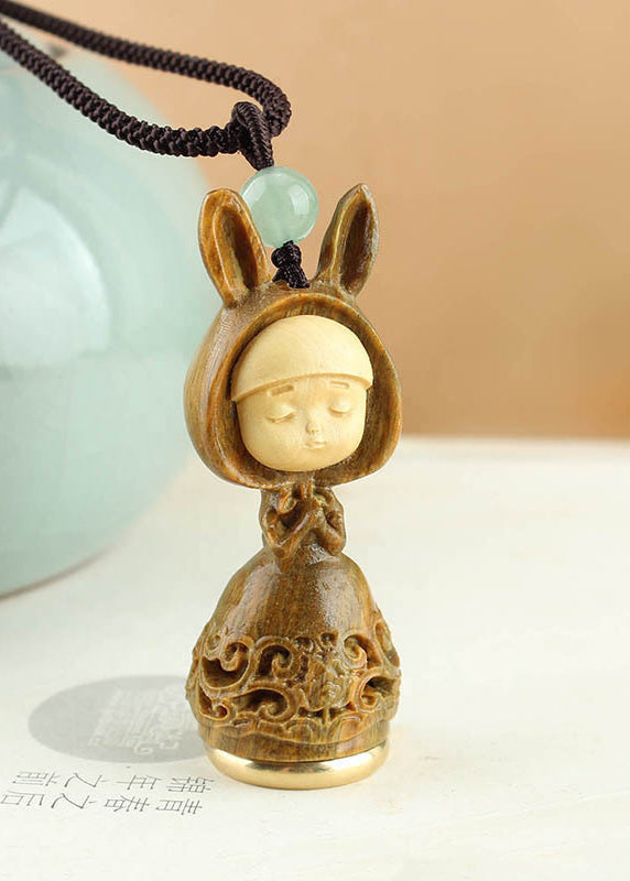 Boutique Ginger Jade Hollow Out Rabbit Girl Pendant Necklace