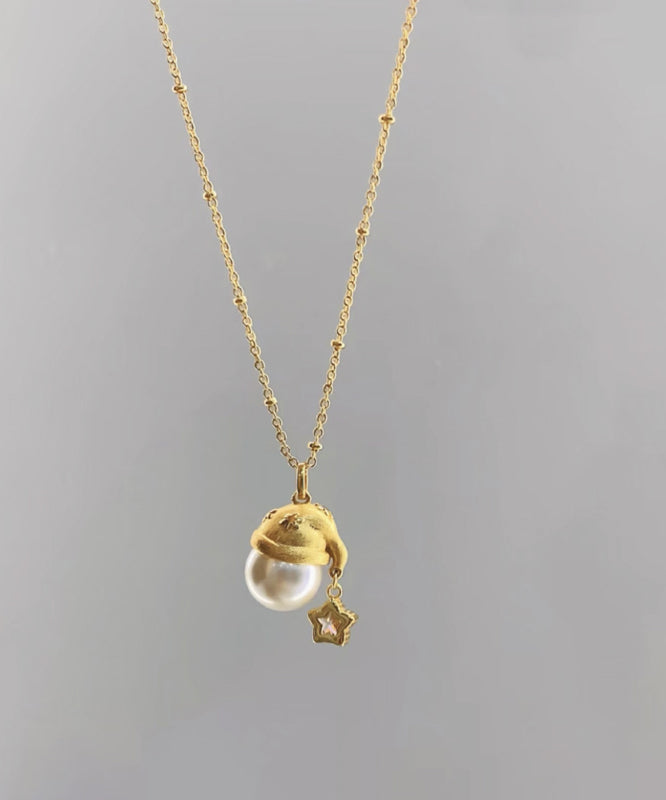 Boutique Gold Copper Overgild Zircon Pearl Christmas Hat Star Pendant Necklace