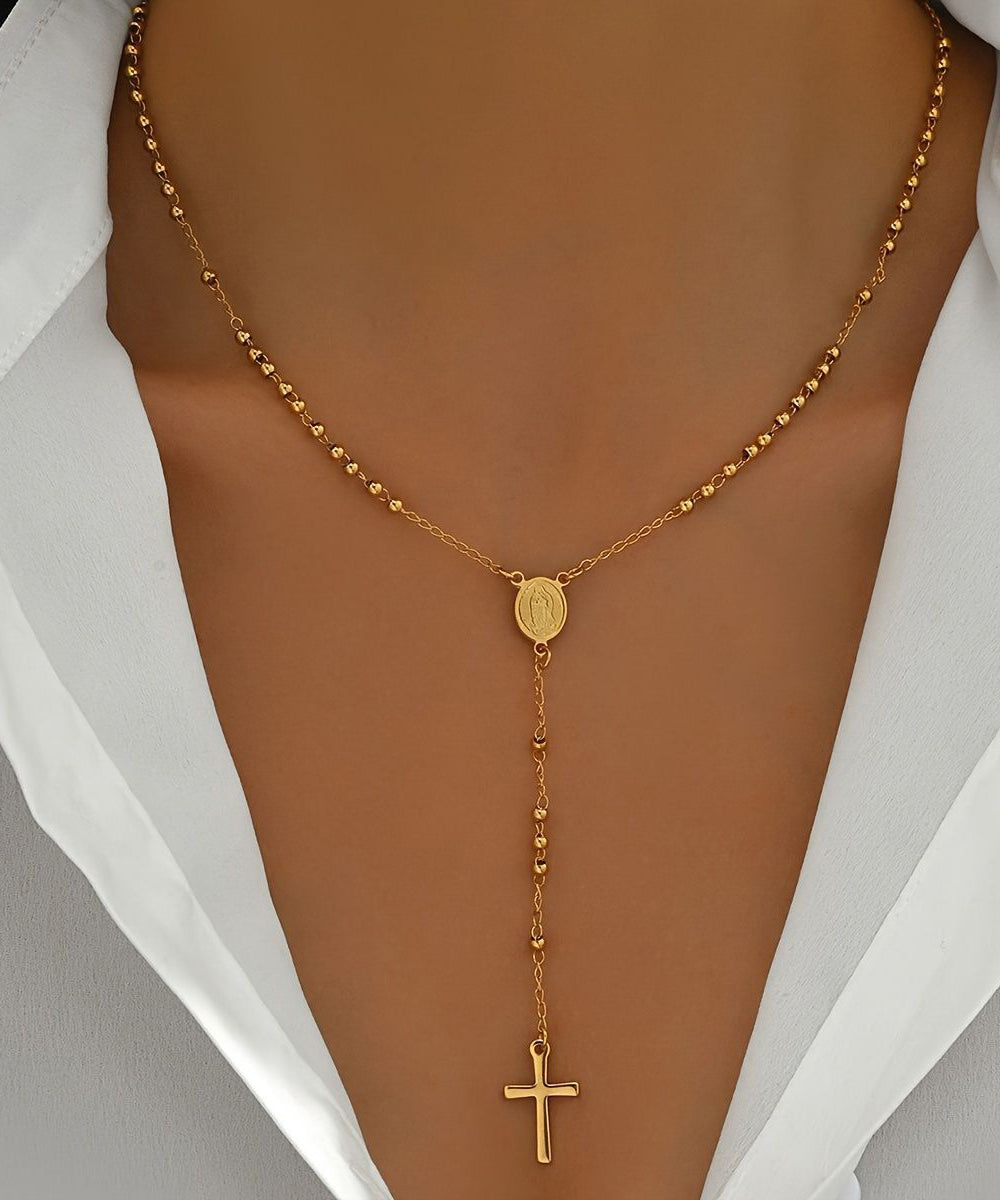 Boutique Gold Stainless Steel Alloy Cross Pendant Necklace