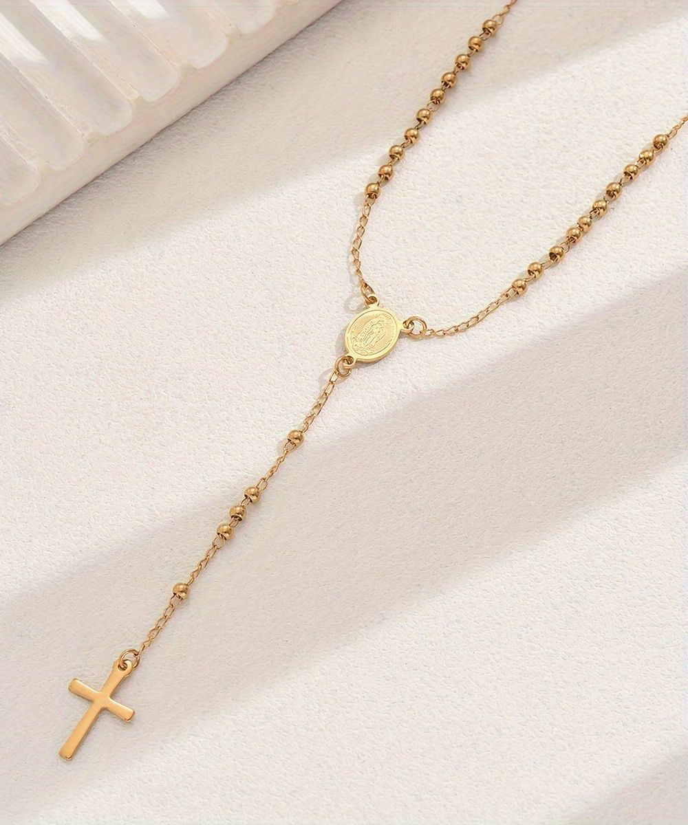 Boutique Gold Stainless Steel Alloy Cross Pendant Necklace