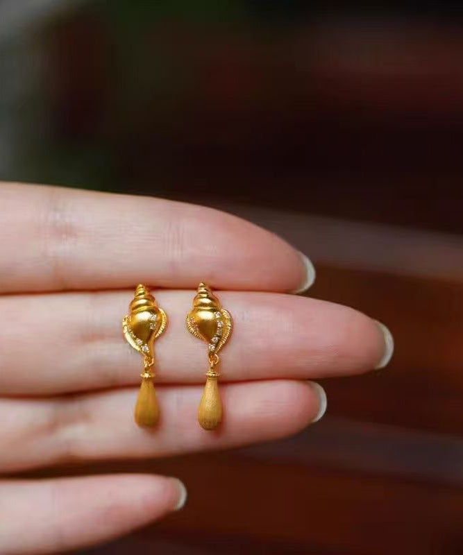 Boutique Gold Sterling Silver Overgild Conch Water Droplet Drop Earrings