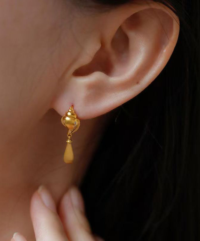 Boutique Gold Sterling Silver Overgild Conch Water Droplet Drop Earrings