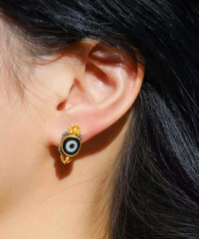 Boutique Gold Sterling Silver Overgild Inlaid Agate Stud Earrings