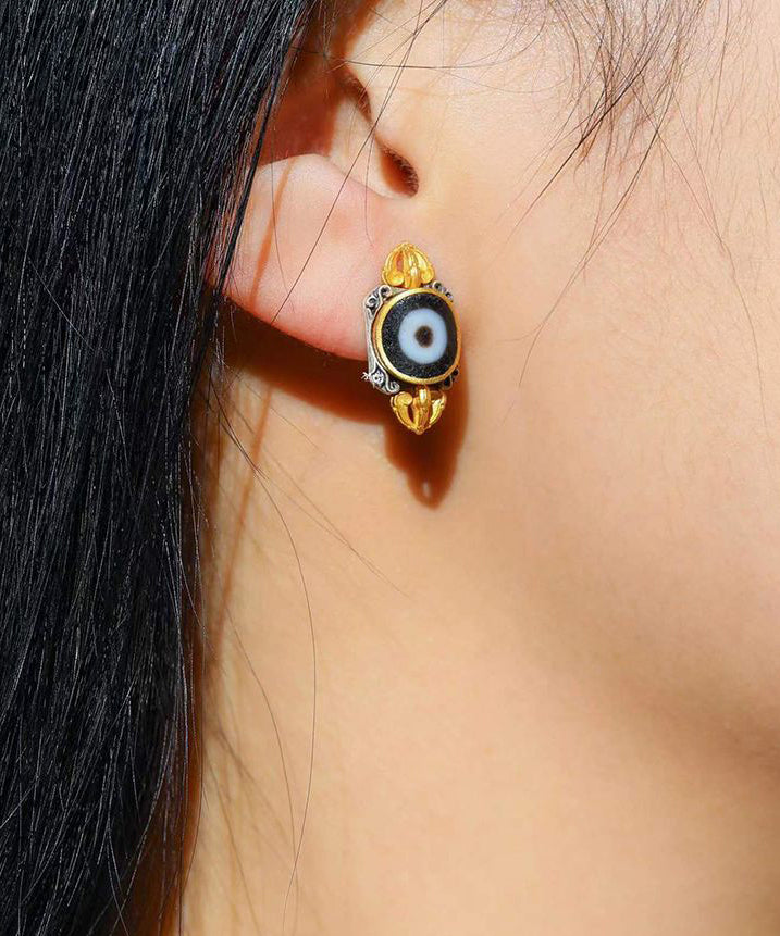 Boutique Gold Sterling Silver Overgild Inlaid Agate Stud Earrings