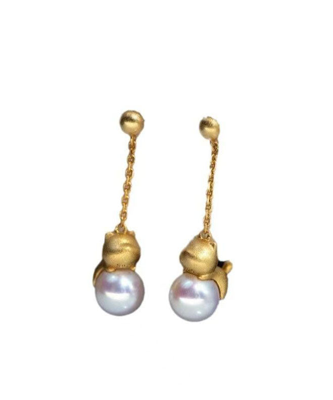 Boutique Gold Sterling Silver Overgild Little Cats Pearl Drop Earrings