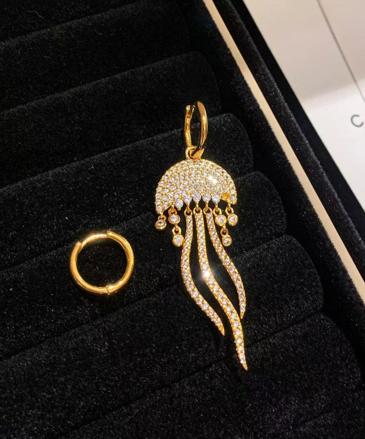 Boutique Golden Asymmetrical Design Tasseled Zircon Metal Drop Earrings - Omychic