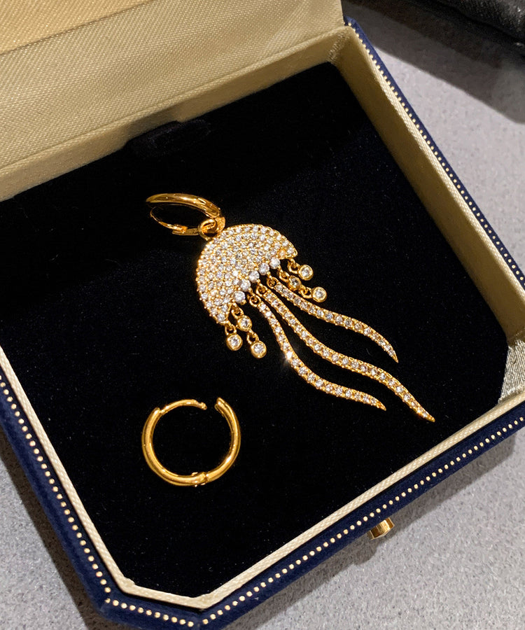 Boutique Golden Asymmetrical Design Tasseled Zircon Metal Drop Earrings - Omychic