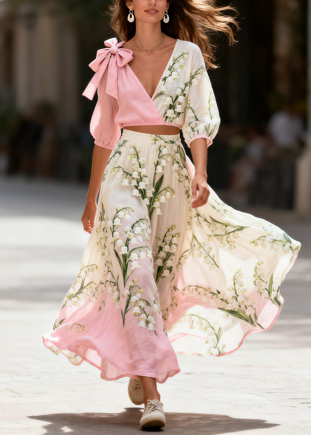 Boutique Gradient Pink Asymmetrical Print Cotton 2 Piece Outfit Summer