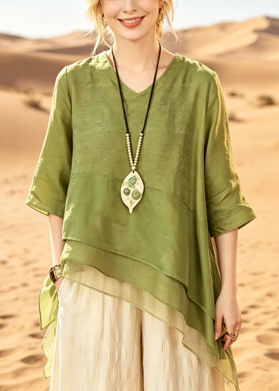 Boutique Green Asymmetrical Patchwork Tulle Top Summer