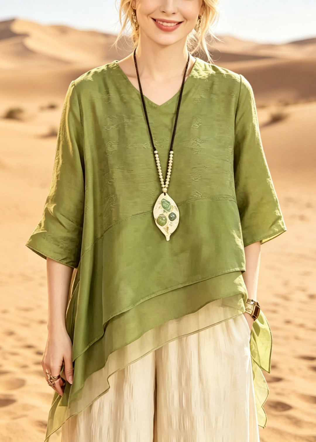 Boutique Green Asymmetrical Patchwork Tulle Top Summer